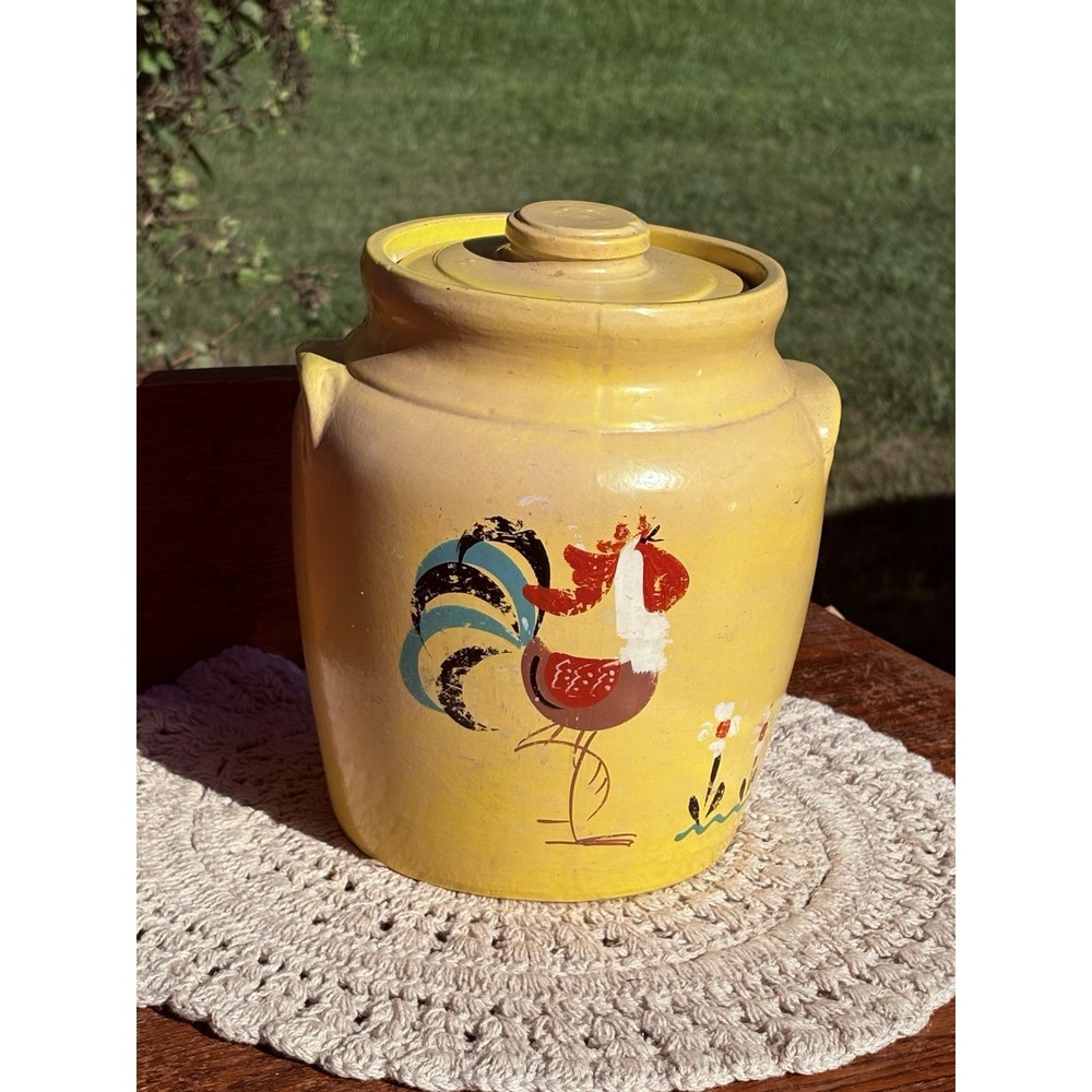 Ransburg Pottery Yellow Rooster Cookie Jar with Lid Hand Painted Crock Farm 9.5"